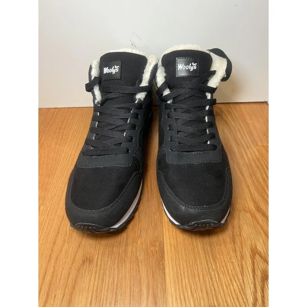 Wooly's Shoes Mens Size 12 EU 46 Black Faux Shearling Lined Winter Sneaker Boots